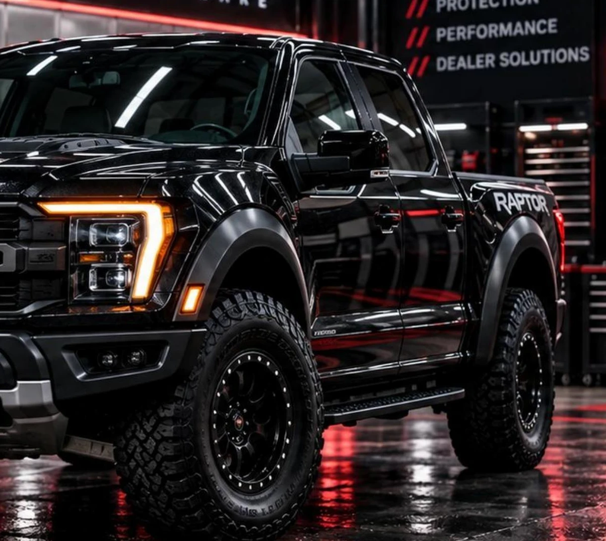 Black Ford Raptor in the PROGUYS workshop